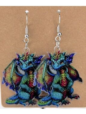 Colorful Dragon 2D Acrylic Cartoon Earrings
